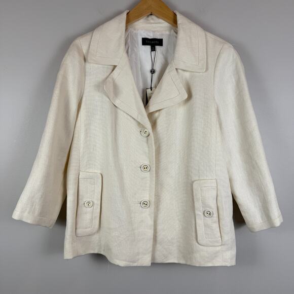 Talbots Jackie Fit Linen Blazer Jacket Women's 10 Ivory Classic Button Work NWT - Picture 1 of 8